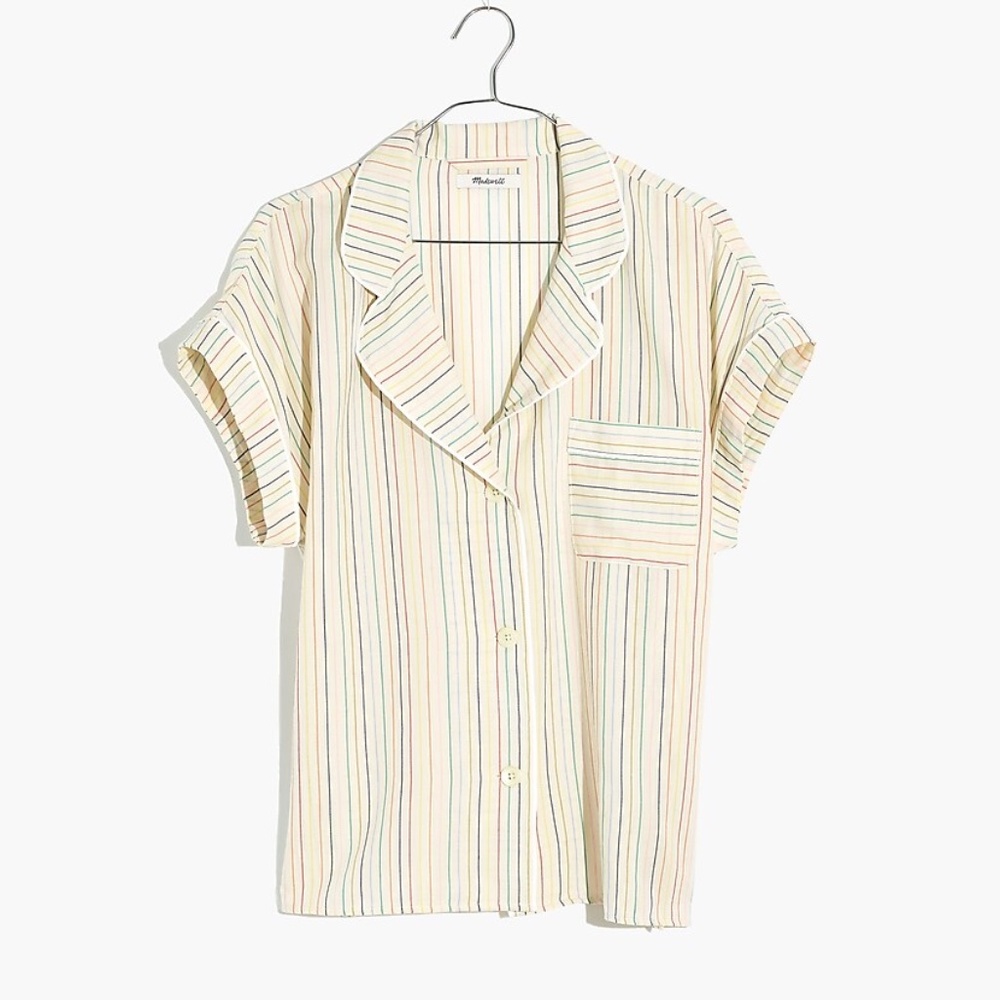 Madewell Cotton Pajama Shirt in Rainbow Stripe